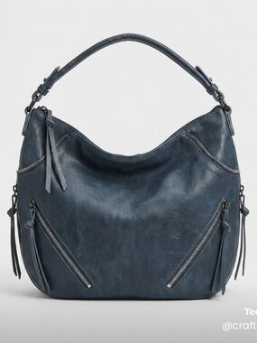 Slouchy Midnight Blue Hobo Bag with Zipper Accents